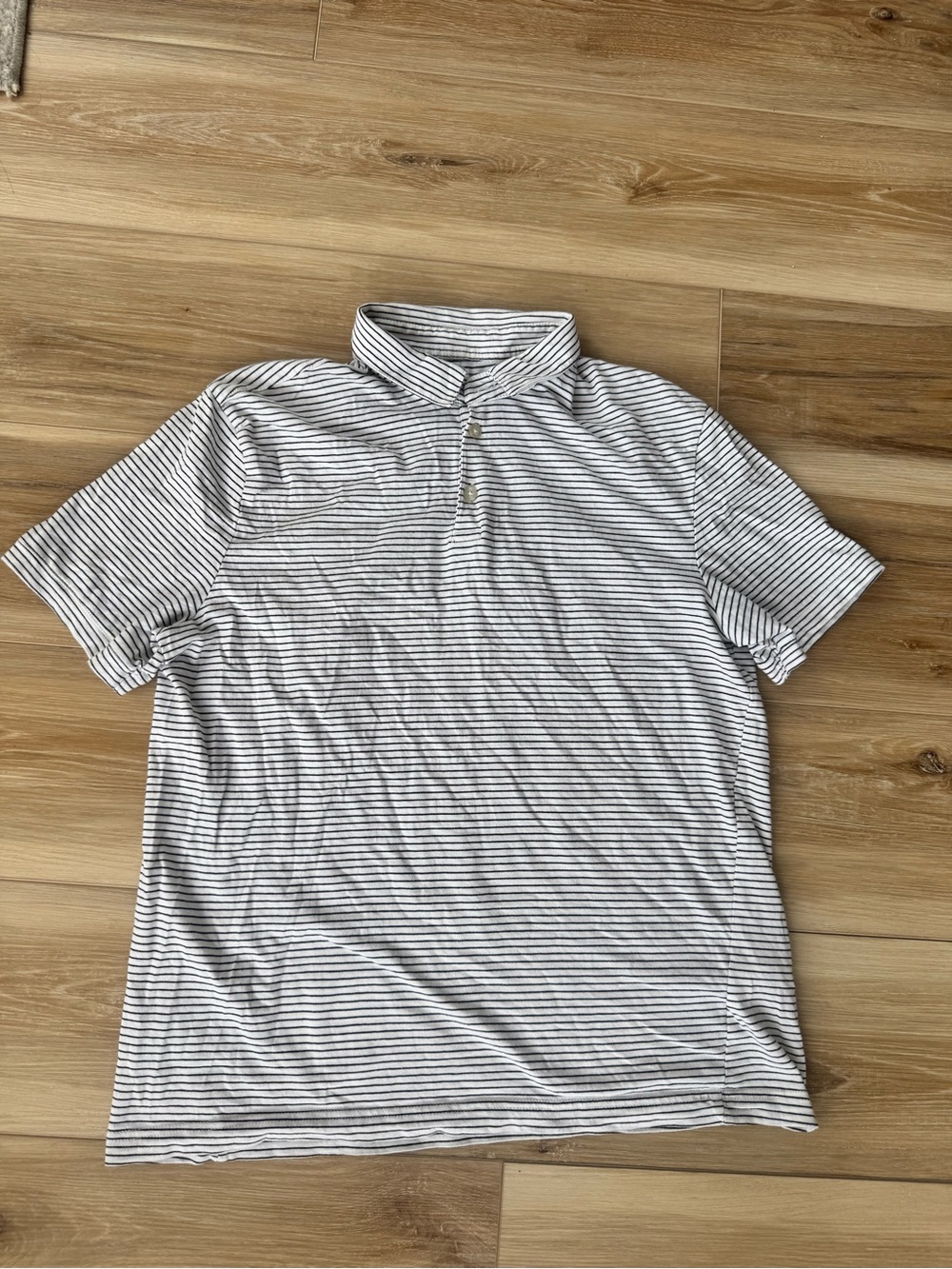Men's White and Black Striped Polo Shirt